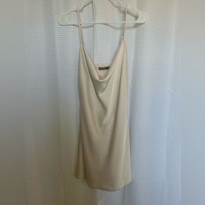 Off-White Cream Satin Cowl Neck Mini Dress from Nasty Gal, size:6.